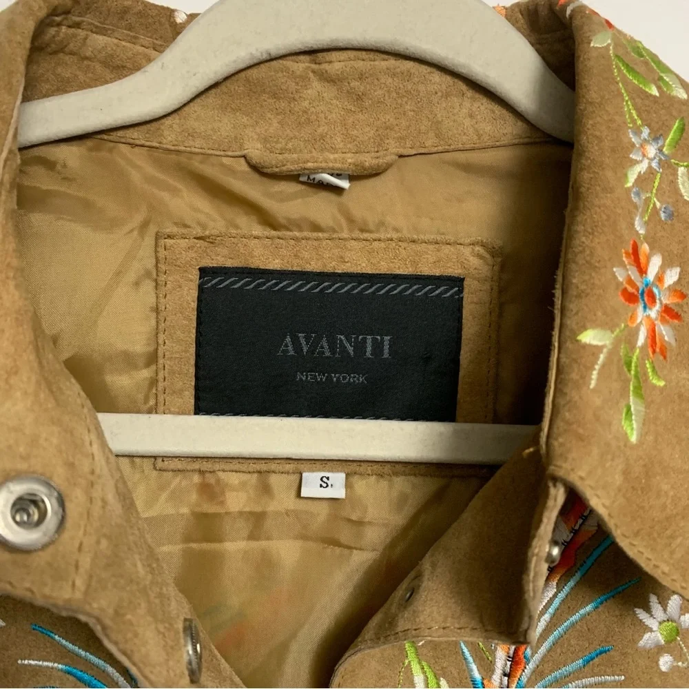 Vintage Avanti New York Small Tan Suede Leather Floral Bird Embroidered Jacket - Picture 8 of 15